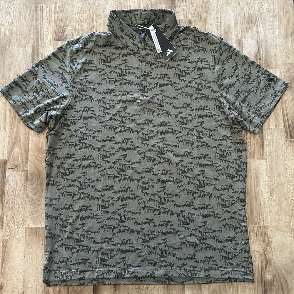 Adidas Golf Polo Go To Men's Size S‎ Small Olive Green Stretch Printed